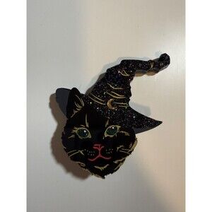 Alastar the Witches Cat Brooch - Daisy Jean Floral Halloween Spooky Glitter Pin